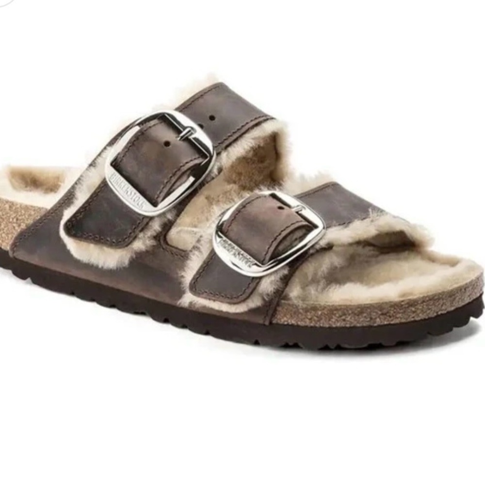 BIRKENSTOCK Arizona Shearling Lined Double Buckle Slide - Brown